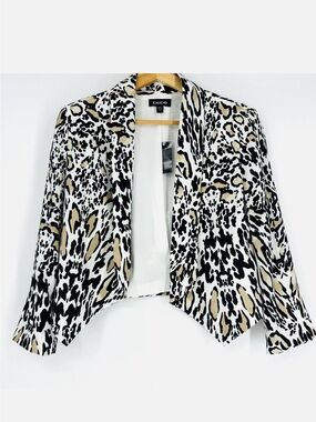 bebe Open-Front Animal Print Cropped Blazer in Black & Cream & Tan